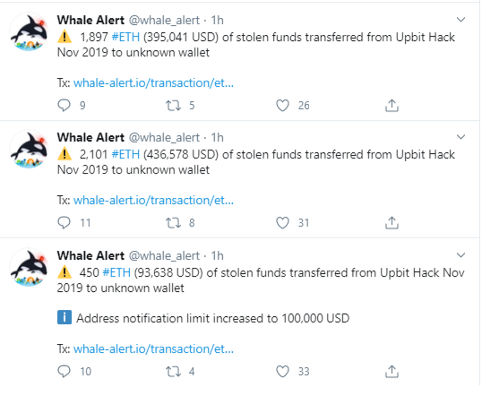 Hackerlar Kasım 2019'da Upbit'ten Çalınan 1.2 Milyon Dolarlık ETH'yi Taşıdı 3 Hackerlar Kasım 2019'da Upbit'ten Çalınan 1.2 Milyon Dolarlık ETH'yi Taşıdı 3