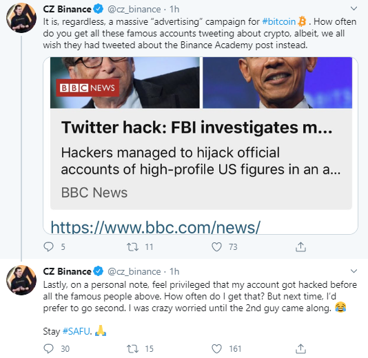 CZ: ''Twitter'ın Hacklenmesi Bitcoin İçin Muazzam Bir 'Reklam'!'' 2